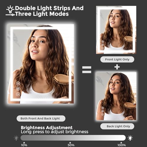 Koonmi 35x24 LED Bathroom Mirror, Shatterproof Mirror with Light | 90CRI Shatterproof Vanity Mirror with Backlit + Front Lit, Easy Install for Bathroom Hotel (IP65) - size: 35"L x 24"W