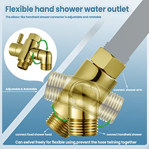 Brass Shower Diverter Valve for Handheld Shower Head and Fixed Spray Head G1/2 3 Way Universal Bathroom System Component Replacement Part, Polished Gold - color: Polished Gold