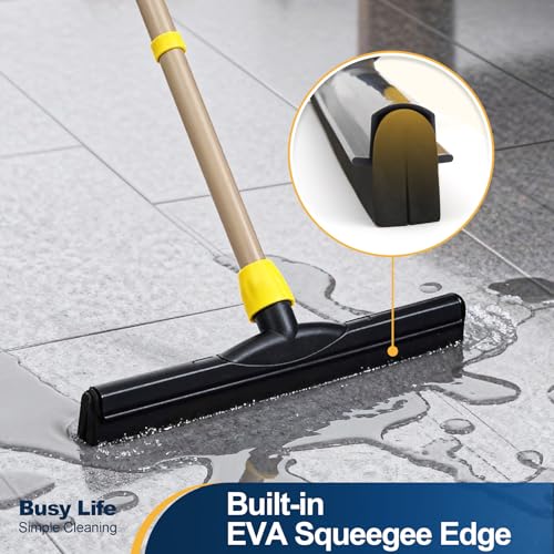 Yocada Floor Squeegee Scrubber Adjustable Telescopic Pole Heavy Duty 54.3" | Household Broom EVA Foam Blade for Garage Courtyard Shower Bathroom Floor Marble Glass Tile Water Foam Cleaning - size: 1 Count (Pack of 1)