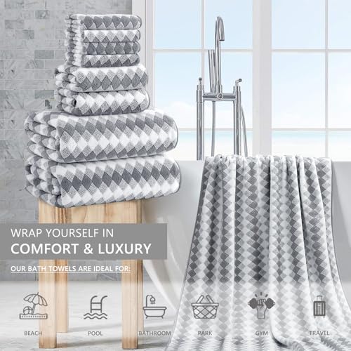 8 Piece Bathroom Towel Set Gray |2 Oversized Large Bath Towels Sheet,2 Hand Towels and 4 Washcloths| 600GSM Ultra Soft Luxury Premium Towel Set Highly Absorbent Quick Dry Hotel Towel Collection - color: Diamond Gray, size: 8 Piece Towel Set