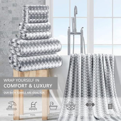 8 Piece Bathroom Towel Set Gray |2 Oversized Large Bath Towels Sheet,2 Hand Towels and 4 Washcloths| 600GSM Ultra Soft Luxury Premium Towel Set Highly Absorbent Quick Dry Hotel Towel Collection - color: Diamond Gray, size: 8 Piece Towel Set