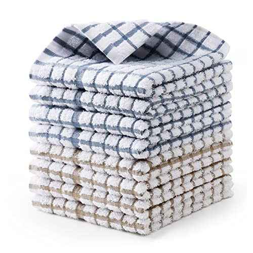 Egles 8 Packs Kitchen Dishcloths, 100% Cotton Dish Cloths 12 x 12 Inch | with Hanging Loop, Terry Dish Towel Set, Quick Drying and Absorbent - color: Grey & Khaki, size: 12"x12" - 8 pcs