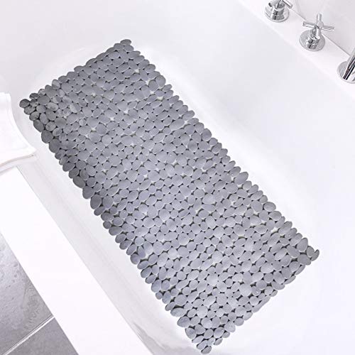 SONGZIMING Pebble Bath Mat 35x16 Inches for Bathtub to Non Slip in Shower with Drain Holes, Suction Cups (Grey) - color: Grey