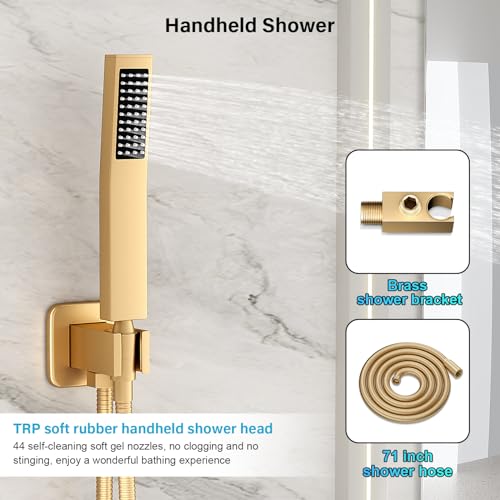 FPXRNG Shower Faucet Set Rainfall Shower System with Square Shower Head and Handle Set Rough-in Valve and Metal Trim Kit Included Paint Gold 12 Inch Wall Mounted Shower Fixtures - color: Paint Gold, size: 12 Inch Wall Mount Shower Head