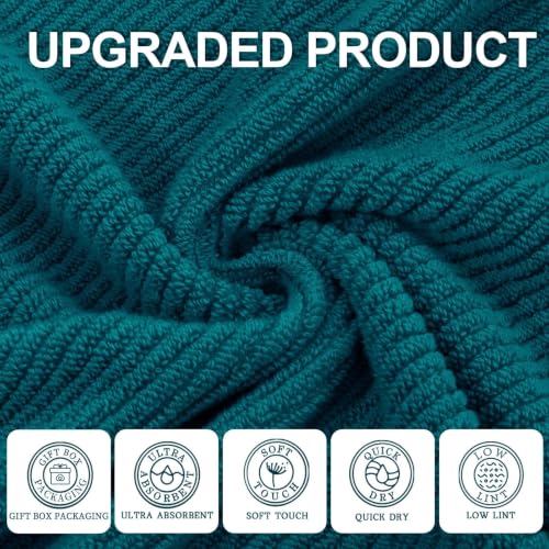 VOOVA & MOVAS 3PC Towel Set, 100% Cotton, Deep Turquoise | 1 Large Bath 30x56 In, 1 Hand 18x28 In, 1 Wash Cloth 13x13 In, Quick Dry, Soft, Thick, Bathroom Essentials - color: Deep Turquoise, size: 3 PC Bathroom Towel Set