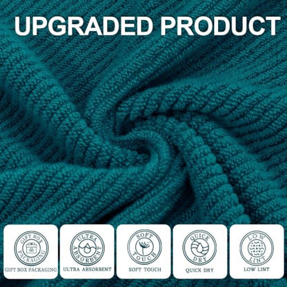 VOOVA & MOVAS 3PC Towel Set, 100% Cotton, Deep Turquoise | 1 Large Bath 30x56 In, 1 Hand 18x28 In, 1 Wash Cloth 13x13 In, Quick Dry, Soft, Thick, Bathroom Essentials - color: Deep Turquoise, size: 3 PC Bathroom Towel Set