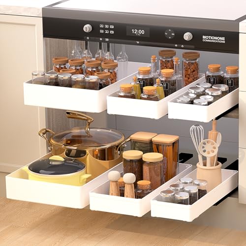 Heavy Duty Pull Out Kitchen Cabinet Organizer,ABS Material Prevent Rust Kitchen Organization,No Punch for Cupboard, Bathroom Cabinet Organizer, Pantry, Slide Out Drawers Shelf Storage,3 Size - size: 3 Sizes 10.6“+7”+5”