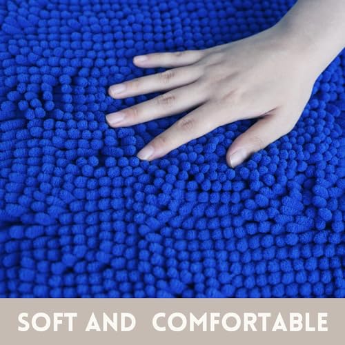 Bathroom Rugs Chenille, Extra Thick and Absorbent, Non-Slip, Machine Washable, Dry Quckily, Soft Cozy Plush, Used Under Shower Bathtub and Sink, Bath mat Sets Royal - color: Royal Blue, size: 20 x 32 inch + 20 x 20 inch (U-Shape)