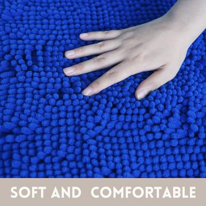 Bathroom Rugs Chenille, Extra Thick and Absorbent, Non-Slip, Machine Washable, Dry Quckily, Soft Cozy Plush, Used Under Shower Bathtub and Sink, Bath mat Sets Royal - color: Royal Blue, size: 20 x 32 inch + 20 x 20 inch (U-Shape)
