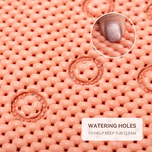 Bathtub Mat Non Slip, Soft Foam Bath Mat for Tub, Bathtub Mat with Drain Holes, Suction Cups Shower Mat (Orange, 36''X17'') - color: Orange