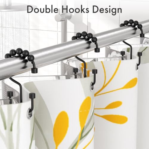Bathway Black Shower Curtain Hooks Ring, 12 Pcs Double Sided Shower Hooks, Rust Proof Metal Shower Hooks for Bathroom, Modern Shower Rings with Cylinders for Shower Curtain & Liners - color: Black, style: Modern Shower Hooks with Cylinders