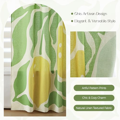 Yellow Lemon and Green Leaves Linen Shower Curtain Set with Liner | Double Layer Shower Curtain Waterproof Fabric with Zippered Removable PEVA Liner,Boho Shower Curtain for Bathroom,Free Hooks - color: Citrus