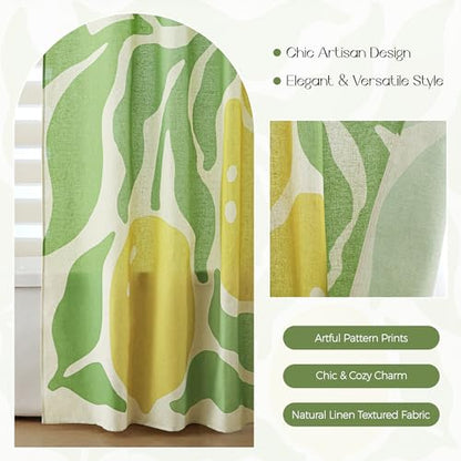 Yellow Lemon and Green Leaves Linen Shower Curtain Set with Liner | Double Layer Shower Curtain Waterproof Fabric with Zippered Removable PEVA Liner,Boho Shower Curtain for Bathroom,Free Hooks - color: Citrus