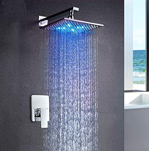 Cascada Luxury 10" Square Wall Mounted Thermostatic Shower System With Automated LED Light RGB Color - Stainless Steel (10 Inch, Antique Brass) - color: Antique Brass