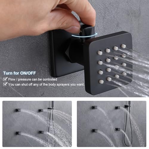 ENGA Dual Rain LED Shower System, 14"x20" Large Shower Head + 6" Wall Shower, 4 Body Jets with Individual On/Off & Adjustable Water Pressure, Rainfall Shower Faucet Set, Matte Black - color: Matte Black, style: 14X20" Led Shower - Body Jets