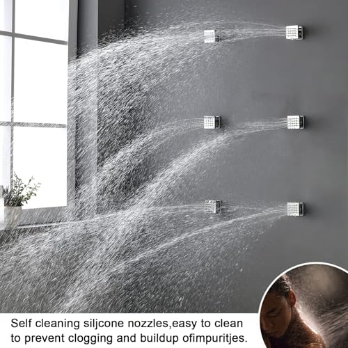 Chrome Shower System Tempreature Display Shower Fuacet Set | 12 inch and 8 inch Full Body Shower Head, with 6 PCS Body Jet and Handheld Spray - color: Chrome, size: 12+8 inch
