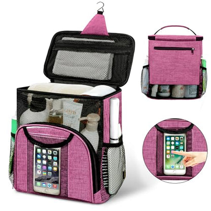 Attmu Portable Shower Caddy College Tote Bag, Quick Dry Hanging Toiletry Bag, Large Capacity Mesh Shower Caddy Portable for College Dorm Room Essentials for Boys and Girls for Bath Camping (Pink) | Quick Dry, Large Capacity Haning Shower Bag for College D