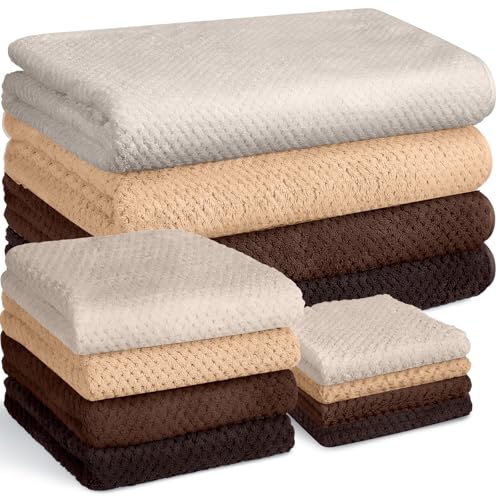 Preboun 4 Sets Bath Towels and Washcloths for Bathroom,Taupe | 12 Pcs Microfiber Quick Dry Coral Fleece Highly Absorbent for College Dorm Beach Pool Spa Fitness Sports Shower Travel Hotel - color: Taupe