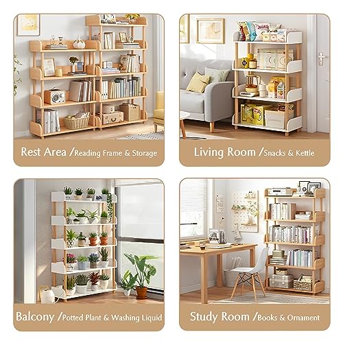 OSCHF 5-Tier Wooden Open Bookcase, Oak | Modern Display Bookshelf with Top Edge, Solid Wood Frame, Home and Office Storage - color: Oak, size: 5-tier