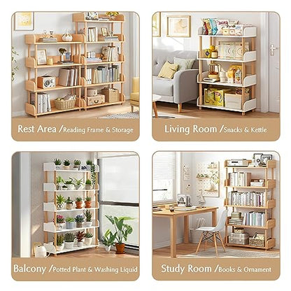OSCHF 5-Tier Wooden Open Bookcase, Oak | Modern Display Bookshelf with Top Edge, Solid Wood Frame, Home and Office Storage - color: Oak, size: 5-tier