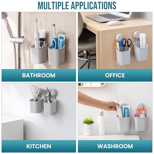 TAILI Suction Toothbrush Holder 2 Pack, Powerful Toothpaste Toothbrush Suction Cup, Self-draining Shower Razor Holder, Shower Toothbrush Holder for Wall, Kitchen Tableware Holder, Gray - color: Gray (2 Pack)