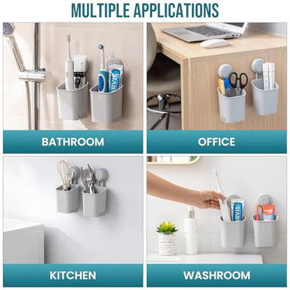 TAILI Suction Cup Toothbrush Holders for Bathroom Wall 2Pack, Gray | Shower Toothbrush and Toothpaste Holder, Drill-Free 1S Installtion, Removable Powerful Suction Cup Organizer, Self-draining - color: Gray (2 Pack)