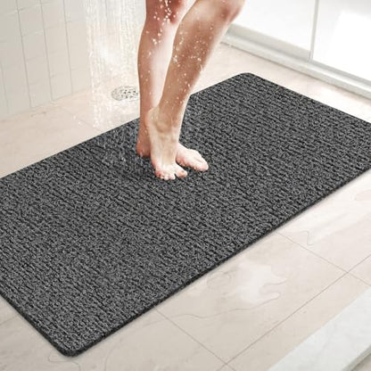 LuxStep Shower Mat Bathtub Mat,Non-Slip Bath Mat with Drain, Quick Drying | 36x16 inch, PVC Loofah Bathmat for Tub,Shower,Bathroom, Black - color: Black, size: 36" x 16"