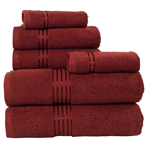 Bedford Home 100% Cotton Hotel 6 Piece Towel Set - Burgundy - color: Burgundy