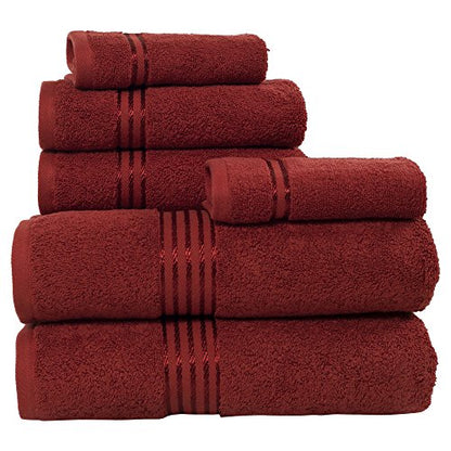 Bedford Home 100% Cotton Hotel 6 Piece Towel Set - Burgundy - color: Burgundy