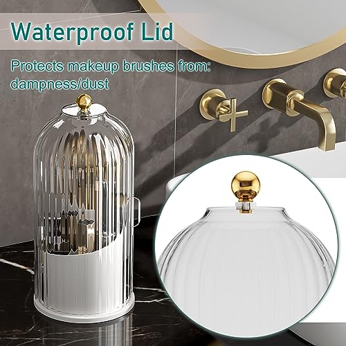 GAXmi Makeup Brush Holder with Lid Rotating Cosmetic Organizer, Transparent | 360 Rotation, Waterproof, Dustproof, Moistureproof - color: Transparent