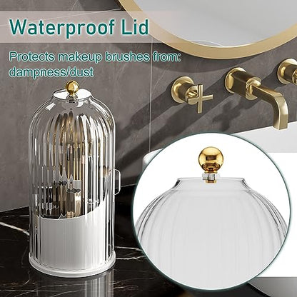 GAXmi Makeup Brush Holder with Lid Rotating Cosmetic Organizer, Transparent | 360 Rotation, Waterproof, Dustproof, Moistureproof - color: Transparent