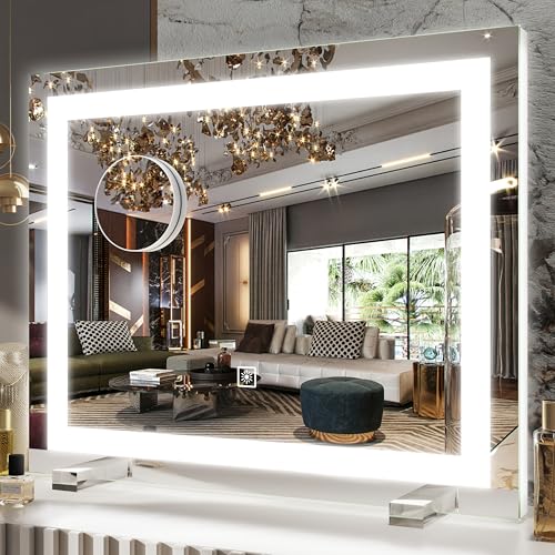 FENNIO Vanity Mirror with Lights，20"x23" Lighted Makeup Mirror, Large Makeup Mirror with Lights, Touch Sensor with Dimmable 3 Modes， Square White - color: White, size: 20"L x 22"W