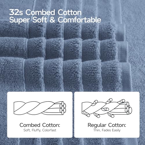 ecolook Soft Bath Towels 2 Pack, 100% Cotton Ultra Absorbent & Quick-Drying | Luxury Lightweight with Hanging Loop, Blue towels for Bathroom Shower Gym Travel - color: Light Blue