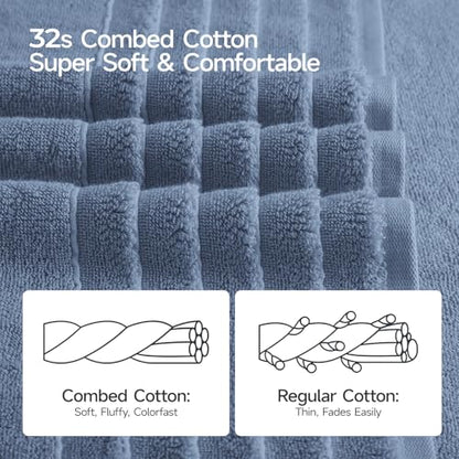 ecolook Soft Bath Towels 2 Pack, 100% Cotton Ultra Absorbent & Quick-Drying | Luxury Lightweight with Hanging Loop, Blue towels for Bathroom Shower Gym Travel - color: Light Blue