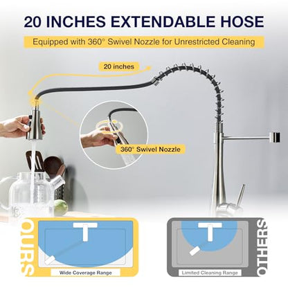 Kitchen Faucets with Pull Down Sprayer, High Arc Single Handle Classic Stainless Steel Sink Faucet 1 or 3 Hole, Suitable for Farmhouse Camper Laundry Rv Bar, Brushed Nickel - color: Brushed Nickel, style: Modern