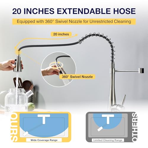 Kitchen Faucet with Soap Dispenser, Single Handle Stainless Steel Transitional Sink Faucet with Pull Down Sprayer 1 or 3 Hole, Suitable for Farmhouse Laundry Camper RV Bar, Brushed Nickel - color: Brushed Nickel, style: Modern(with Soap Dispenser)