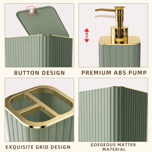 XLHOMO Bathroom Accessory Set - 26PC Bathroom Shower Curtain and Rug Set, Bathroom Accessories Set, Sage Green Bathroom Set with Trash Can, Toilet Brush, Qtip Holder & Soap Dispenser - style: Sage Green