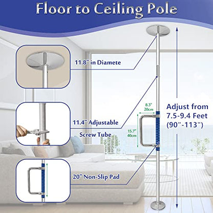 Transfer Pole Security Grab Bar Floor to Ceiling Bed Pole for Elderly Disabled Standing Aids Toilet Safety Rails Heavy Duty Handle Handicap Medical Freestanding Pole Adjustable Transfer Support Bar