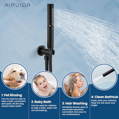Airuida 3-Function Shower System with Tub Spout – Round Rainfall Shower Faucet Combo,Handheld Spray with 2 Functions,Includes Rough-In Valve with 360° Rotating Drain,10 Inch Shower Head,Matte Black - color: Matte Black, size: 10 Inch