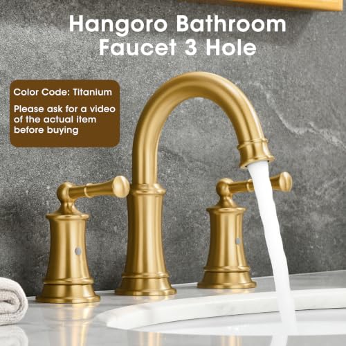 Gold Bathroom Faucet,Bathroom Faucet 3 Hole,Bathroom Sink Faucet | Brass Bathroom Faucet,Brushed Gold Bathroom Faucet 8 Inch With Pop-Up Drain And 2 Supply Hoses For Vanity Lavatory - color: Gold