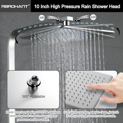 RBROHANT Brushed Nickel Exposed Shower System with Tub Spout, Exposed Shower Fixtures for Bathroom with Brass 3-Functional Valve, Shower Height Adjustable, Wall Mounted - color: Brushed Nickel