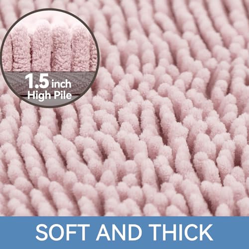 Bcoimo Small Bath Rug Mat,24x17 Chenille Non Slip Pink Bathroom Shower Mat | Extra Soft Bathroom Rugs;Non Slip with Rubber Backing Bath Mats;High Absorbent And Quick Dry Microfiber mat; Machine Washable - color: Light Pink, size: 24x17