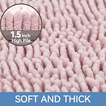 Bcoimo Small Bath Rug Mat,24x17 Chenille Non Slip Pink Bathroom Shower Mat | Extra Soft Bathroom Rugs;Non Slip with Rubber Backing Bath Mats;High Absorbent And Quick Dry Microfiber mat; Machine Washable - color: Light Pink, size: 24x17