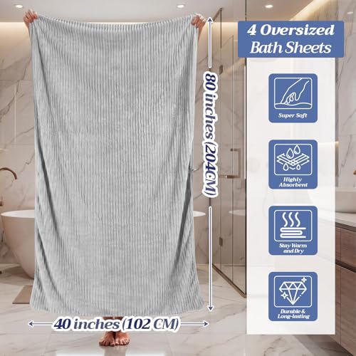 4 Pcs Extra Large Bath Towel 40x80'' Oversized Microfiber Bath Sheet,Macaron - color: Pastel