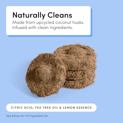 TUSHY Toilet Brush 2.0 Set with Holder, 8 Coconut Husk Scrubbing Pads | Cleanser-Infused and Disposable, Planet Friendly Refills in Lemon and Tea Tree Scents - style: Brush Starter Kit