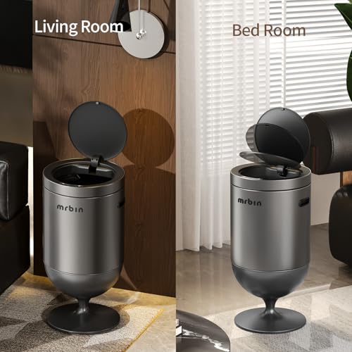 Mrbin Stainless Steel Motion Sensor Trash Can with Lid, 5.3 Gallon Wine Glass Shaped Automatic Waste Basket Touchless, Smart Round Tall Garbage with High Leg for Office, Bedroom, Kitchen, Eclipse Grey - color: Eclipse Grey, style: Wine Glass Style