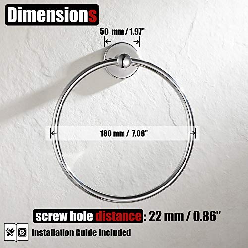 JQK Chrome Towel Ring, 304 Stainless Steel Hand Towel Holder for Bathroom, Polished Finish Wall Mount, TR130-CH - color: Chrome