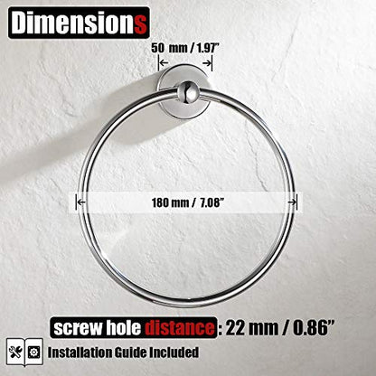 JQK Chrome Towel Ring, 304 Stainless Steel Hand Towel Holder for Bathroom, Polished Finish Wall Mount, TR130-CH - color: Chrome