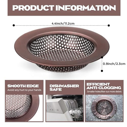 2 Pcs Sink Strainer Stainless Steel Kitchen Sink Drain Strainer Basket Cover Mesh Hair Food Catcher, Large Wide Rim of 4.4 Diameter(Oil Rubbed Bronze) - color: Oil Rubbed Bronze
