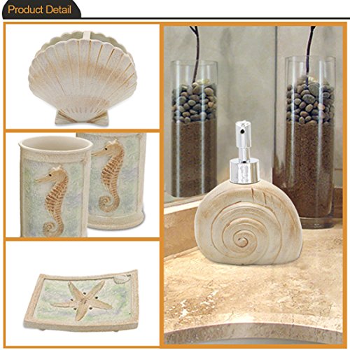 Bathroom Accessories Set, 5 PCS Bath Ensemble Set Includes Soap Dispenser, Soap Dish, Tumbler, Toothbrush Holder - Polyresin Glass for Home, Office, Superior Hotel - color: Beige